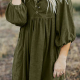 Quarter Snap Three-Quarter Sleeve Dress with Pockets