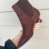 Novva Pointed Toe Kitten Heel Boot- Suedette Brown