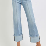 RISEN Plus Size Ankle Straight Leg Cuffed Jeans