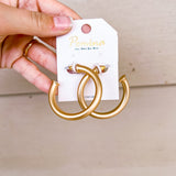 Satin Gold Stud Hoop Earrings