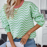 Wavy Stripes Round Neck Long Sleeve Sweater