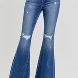 RISEN Full Size High Rise Distressed Raw Hem Flare Jeans