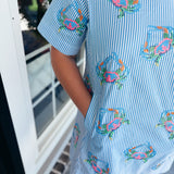 Queen Of Sparkles | Blue Striped Rainbow Crab Cotton Dress - Final Sale