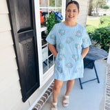 Queen Of Sparkles | Blue Striped Rainbow Crab Cotton Dress - Final Sale