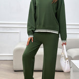 Round Neck Dropped Shoulder Top and Pants Sweater Set