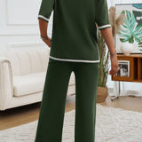 Contrast Trim Half Sleeve Top and Pants Set