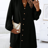 Notched Long Sleeve Mini Dress