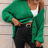 Button Down Horizontal-Ribbing Longline Cardigan