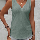 Eyelet V-Neck Wide Strap Tank