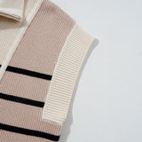 Striped Quarter Zip Cap Sleeve Sweater Dress