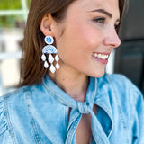 Texture Printed Dangle Earrings - White/Blue