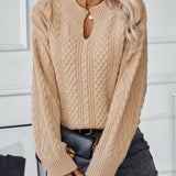 Cable-Knit Notched Long Sleeve Sweater