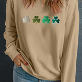 Embroidered Clover Pattern Round Neck Sweatshirt