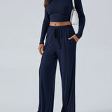 Devine Round Neck Long Sleeve Top and Pants Set