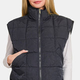 Zenana Zip Up Cropped Puffer Vest with Pockets