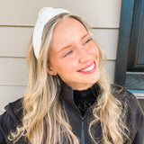 Pearl Knotted Leather Headband - White