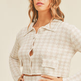 MABLE Houndstooth Cropped Knit Cardigan and Mini Skirt Set