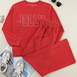 JOLLY Round Neck Long Sleeve Top and Pants Lounge Set