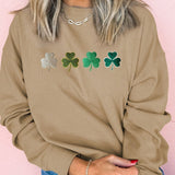 Embroidered Clover Pattern Round Neck Sweatshirt