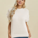 Double Take Full Size Mock Neck Short Sleeve Sweater