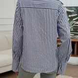 Pocketed Striped Collared Neck Long Sleeve Shirt