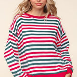 Haptics Full Size Striped Contrast Side Slit Knit Top
