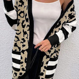 Leopard Open Front Long Sleeve Cardigan