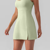 Square Neck Sleeveless Slit Mini Active Dress