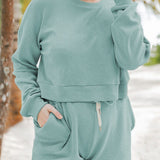 Ribbed Round Neck Long Sleeve Top and Shorts Set