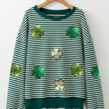 Stripe Lucky Clover Drop Shoulder Sweatshirt
