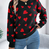 Heart Round Neck Long Sleeve Sweater