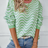 Wavy Stripes Round Neck Long Sleeve Sweater