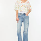 Kancan Mid Rise Frayed Hem Straight Jeans