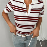 Devine Striped Collared Neck Short Sleeve T-Shirt