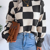 Checkered Mock Neck Long Sleeve Sweater