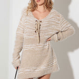 Thinkable Mixed-Stitch Front Tie Sweater Dress