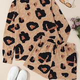 Leopard Long Sleeve Top and Shorts Set