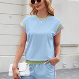 Contrast Round Neck Top and Shorts Set