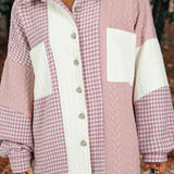 Pocketed Color Block Collared Neck Long Sleeve Jacket