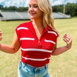 Serving Looks Quarter Zip Sweater Vest- RED