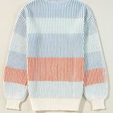 Striped Color Block Round Neck Long Sleeve Sweater