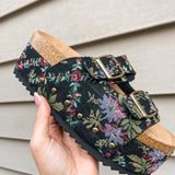 Wannabe Platform Sandal - Black Brocade Floral