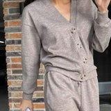 Full Size Button Up Long Sleeve Top and Pants Set