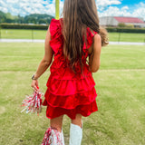 Satin Ruffle Smock Dress- Red