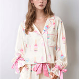 Printed Collared Neck Flounce Sleeve Top and Shorts Lounge Set