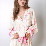 Printed Collared Neck Flounce Sleeve Top and Shorts Lounge Set