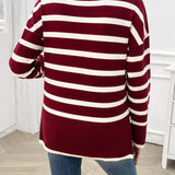 Striped V-Neck Long Sleeve Knit Top