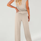 Full Size Round Neck Top and Drawstring Pants Set