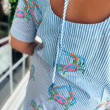 Queen Of Sparkles | Blue Striped Rainbow Crab Cotton Dress - Final Sale