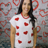 Josie Mini Hearts Sweater, White
